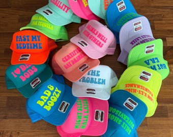 Totally Customizable Trucker Hat, Custom Puff Print Vacation Hats, Bachelorette Party Caps