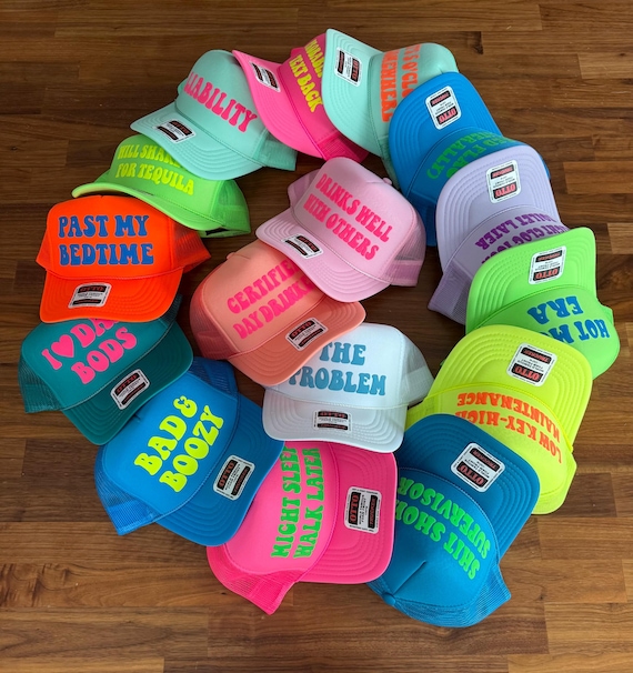 Totally Customizable Trucker Hat, Custom Puff Print Vacation Hats, Bachelorette Party Caps