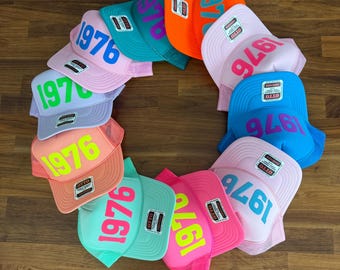 Birthday Year Trucker Hats, 1976 Hats, 30th 40th 50th Party Caps