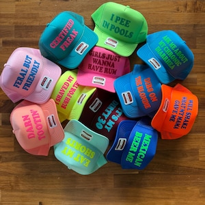 Customizable Trucker Hat, Custom Puff Print Vacation Hats, Bachelorette Party Hats, Birthday Crew Baseball Caps