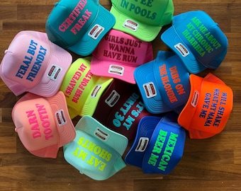 Customizable Trucker Hat, Custom Puff Print Vacation Hats, Bachelorette Party Hats, Birthday Crew Baseball Caps