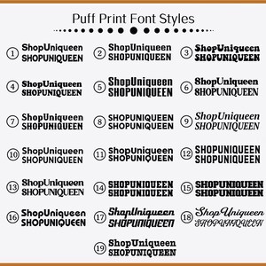 May include: A graphic showing 19 different font styles for the text "ShopUniqueen" and "SHOPUNIQUEEN". The font styles are numbered 1 through 19.