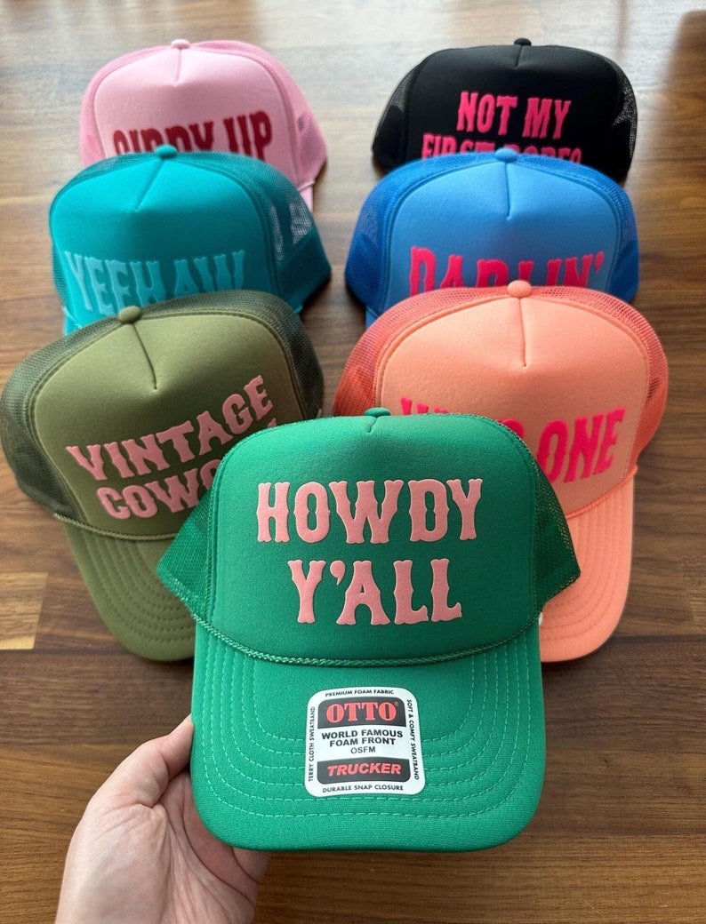 a group of hats with different colors and sizes