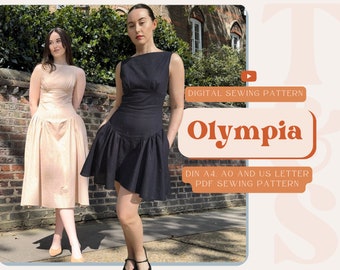 Olympia 2-in-1 Kleid mit tiefer Taille und A-Linien-Rock in Mini- und Midi-Länge