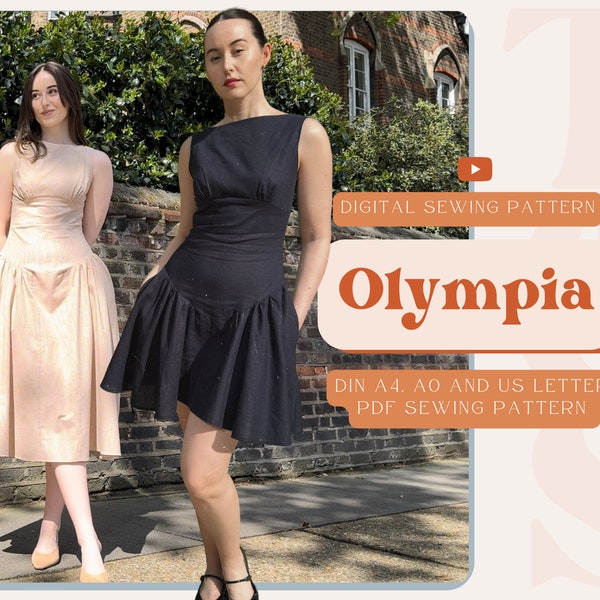 Olympia 2-in-1 Kleid mit tiefer Taille und A-Linien-Rock in Mini- und Midi-Länge