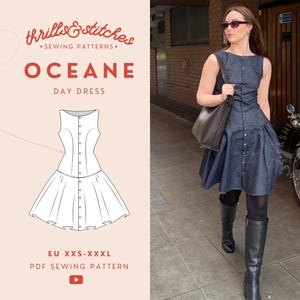 Oceane Boat Neck Drop Waist Mini Skirt Dress | Digital PDF Sewing Pattern