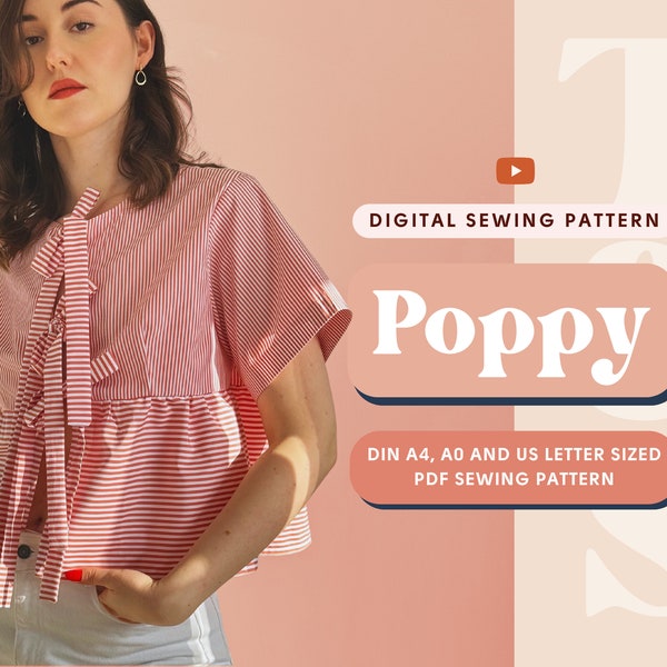 Poppy Peplum Bluse Anfänger Digitales PDF Schnittmuster