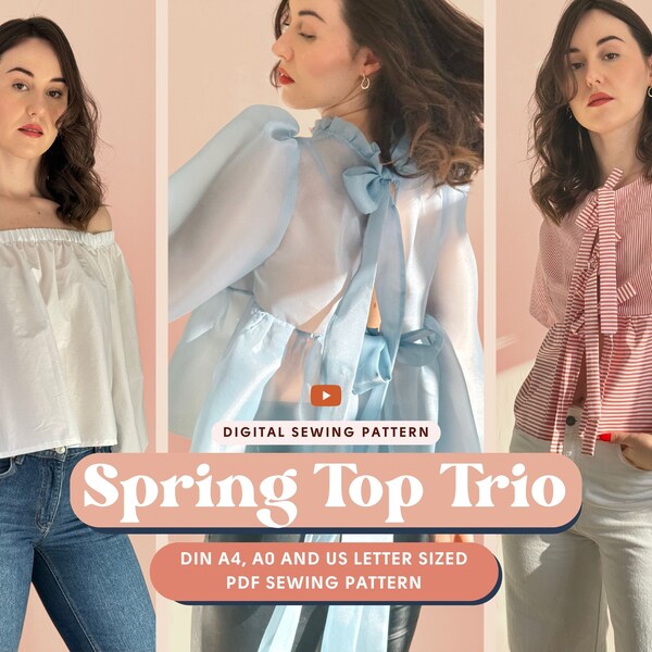 Spring Top Trio 3-in-1 Beginner Sewing Pattern Pack Digital PDF