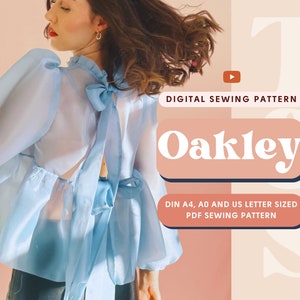 Oakley Oversized Peplum Top with Bow Tie Closure Beginner Digital PDF Sewing Pattern