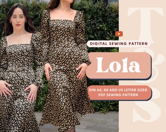 Lola Perfect Fit and Flare Midi Dress With Square Neckline PDF Sewing Pattern