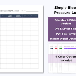 Blood Pressure Log Printable Template, Editable Blood Pressure Chart, High Blood Pressure Tracker, Blood Pressure Record, A4 & Letter
