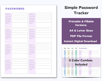 Password Tracker Printable & Editable, Password Keeper, Password Organizer, Password Book, Password Log, Password Tracker Printable,