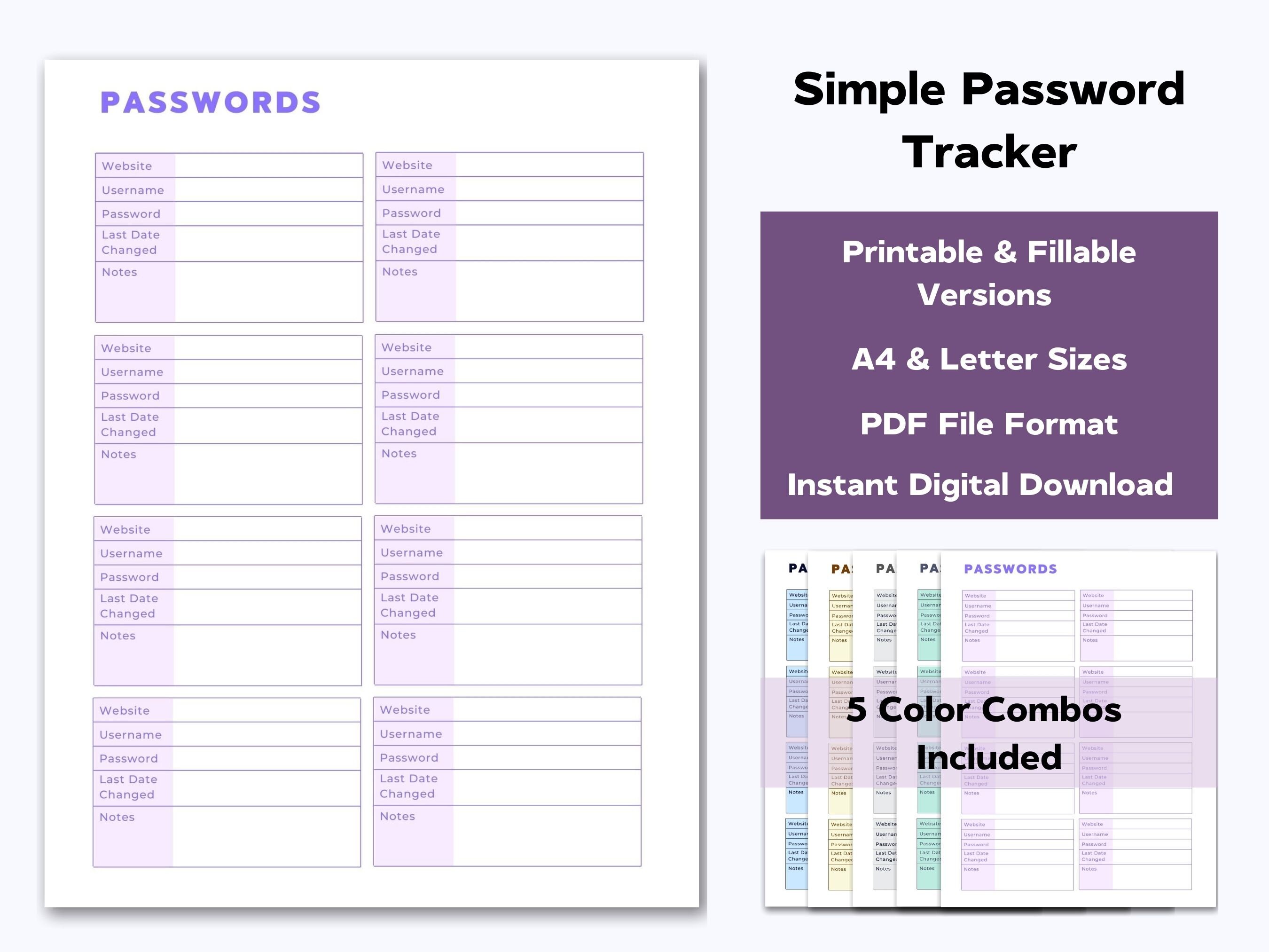 Password Tracker Printable & Editable, Password Keeper, Password ...