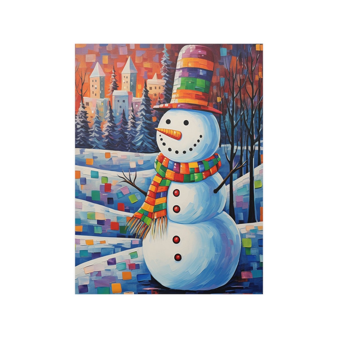 Colorful Snowman Poster. Artistic Surreal Poster, Winter Poster ...
