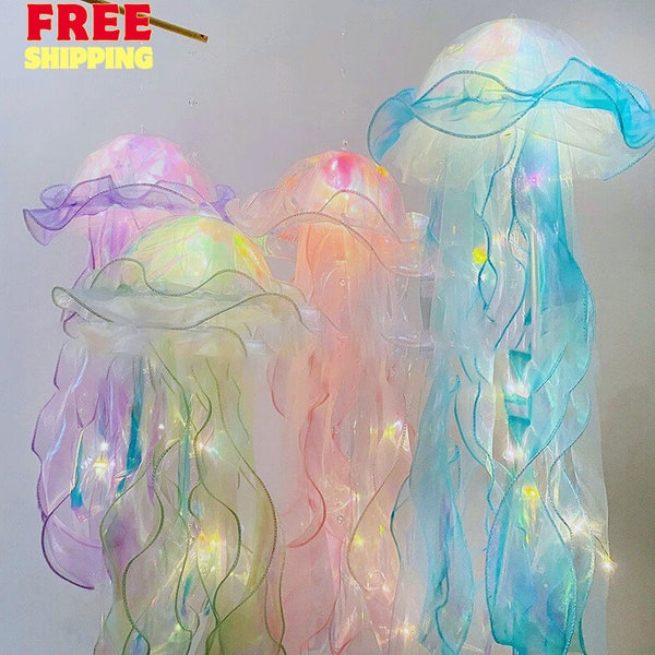 Colorfull Jellyfish Lamp|Handmade|Ambiance|Home decor|LED technology|Unique design|Artistic lighting|Bedroom lighting|Decorative lighting|