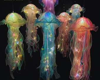 Jellyfish Lamp|Handmade|Ambiance|Home decor|LED technology|Unique design|Artistic lighting|Bedroom lighting|Decorative lighting|