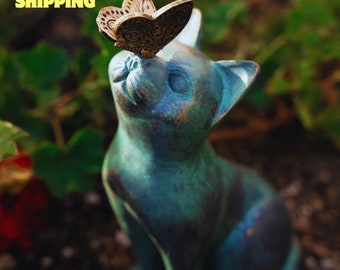 Statue de chat|Décoration de papillon|Statues de jardin|Décoration d'intérieur|Figurine de papillon|Statues de jardin en résine|Décoration de maison et de jardin|Sculptures d'extérieur