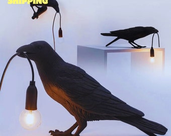 Raben-Nachtlampe| Vögel| Led-Birne| Nachttischlampe| Krähe| Lampe| Einzigartiges Design| Wohnkultur| Raumdekoration| Tischlampe| Schlafzimmerbeleuchtung| Harz