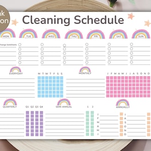 Editable Rainbow Cleaning Schedule, Family Chore Chart, Daily Cleaning ...