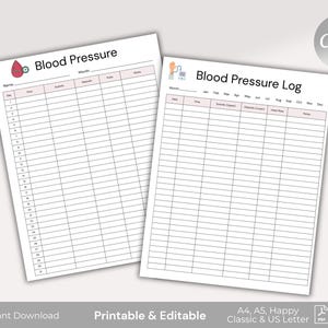 Blood Pressure Log Printable, Blood Pressure Chart, Medical Tracker, BP Log Sheet, Daily Blood Pressure Log, Medical Info, Editable In Canva