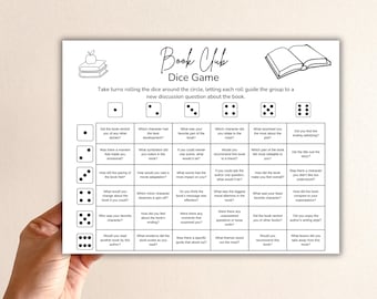 Jogo de dados para clube de leitura, quebra-gelo para discussão (PDF para impressão)