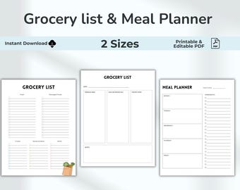 Grocery List & Meal Planner Printable Template (Digital Download)