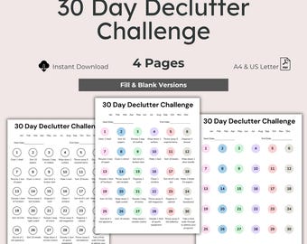 Plantilla imprimible y editable de Canva para el reto de organización de 30 días (descarga digital).