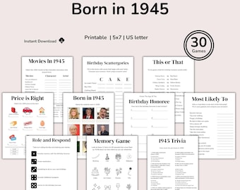 80th Birthday Games Bundle, 1945 Trivia, Family Feud (Printable)