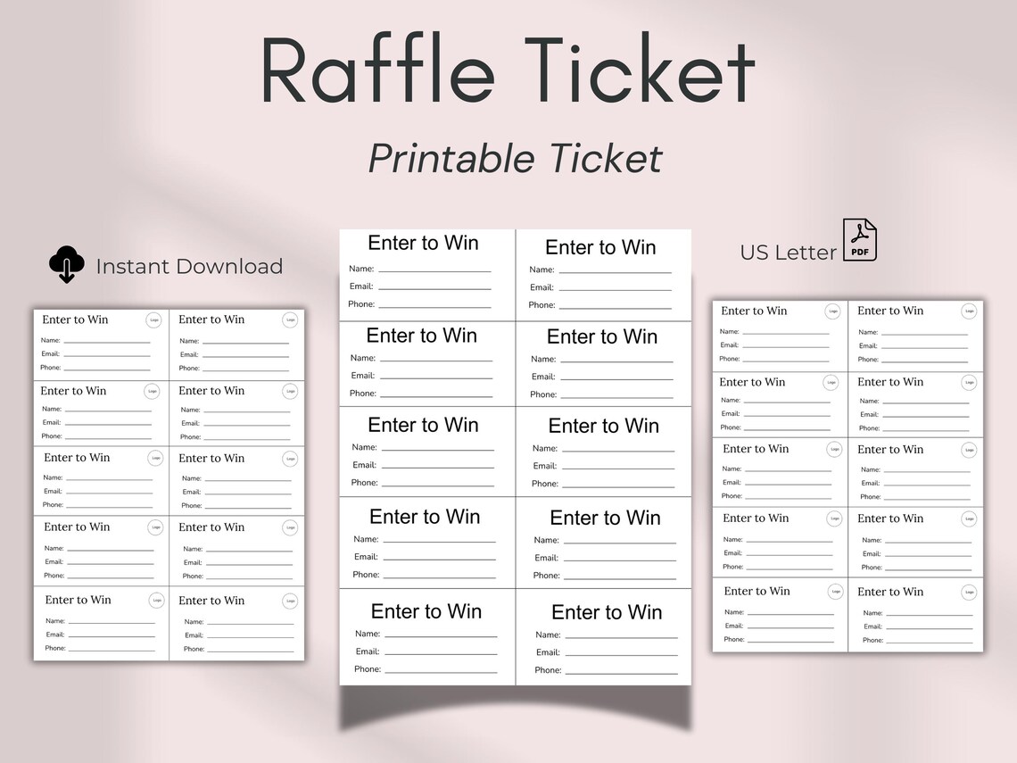 Pay Rent Raffle Editable Raffle Ticket Template, Enter to Win Tickets, Raffle Entry ...