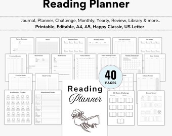 Book Reading Journal Printable, Book Club Tracker (Editable Canva PDF)