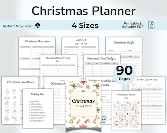 クリスマスプランナー（印刷可能）、ホリデーゲーム、カウントダウン（編集可能なPDF）