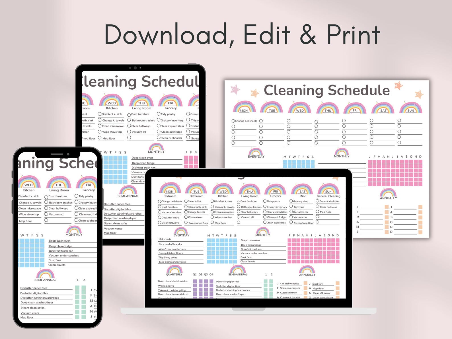 Editable Rainbow Cleaning Schedule, Family Chore Chart, Daily Cleaning ...