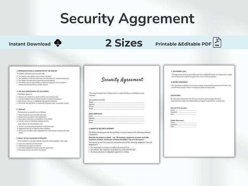 Editable Security Contract Agreement, Financial Security Form ...