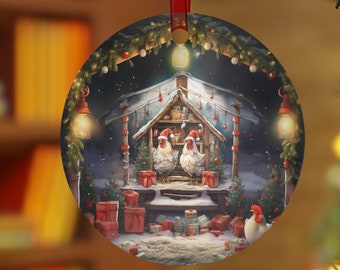Kerstornament kip voor kippenliefhebber vakantie kippenhok aluminium dubbelzijdig kip kerstdecor cadeau kip eigenaar hobby boer