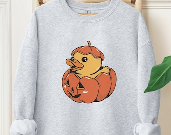 Halloween Pumpkin Sweatshirt Rubber Duck in Pumpkin Funny Halloween Shirt for Trick or Treating Cute Fall Apparel Duck Lover Gift Summerween