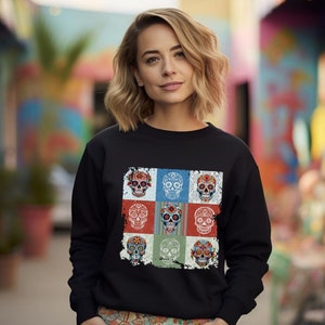 Zucker Schädel Sweatshirt Tag der Toten Halloween Shirt Dia de los Muetos Pullover mexikanischen Urlaub Crewneck Sweatshirt für Cinco de Mayo