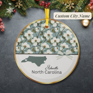 North Carolina Christmas Ornament Personalized Holiday Decor Custom North Carolina State Gift Bag Tag Xmas Ornament Botanical Design for Her