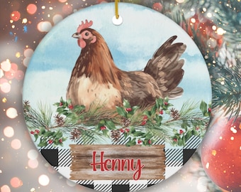 Customized Chicken Ceramic Ornament for Chicken Lover // Personalized Brown Hen Ornament // Hobby Farmer Gift