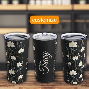 Taza de viaje con aislamiento floral personalizada // Vaso personalizado para amantes de la naturaleza // Regalo con diseño de impresión botánica // Artículos para bebidas frías y calientes para ella