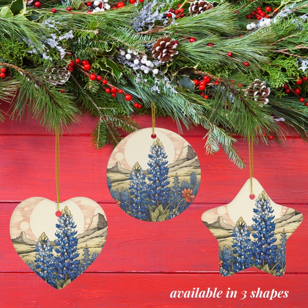 Texas Bluebonnet Christmas Ornament // Floral Heart Shape Xmas Decor // Star Shape Holiday Gift // Nature Lover Stocking Stuffer