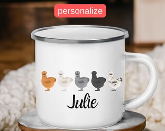 Personalized Camping Mug featuring Adorable Silkie Chickens Graphic // Perfect Gift for Chicken Lovers // Outdoor Vibes Coffee Cup