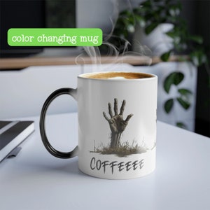 Zombie Coffee Lover Mug Color Changing Hot Beverage Cup Funny Gift Under 30 for Coffee Drinkers Undead Halloween Zombie Gift Spooky Zombie