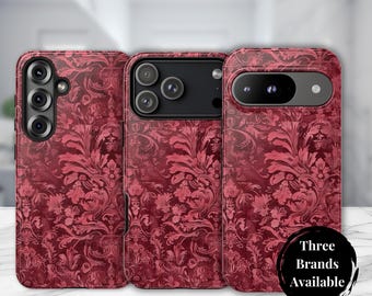 Red Gothic Phone Case iPhone 17 16 15 14 13 12 Faux Velvet Valentine Aesthetic Tough Phone Cover Embossed Looking Tech Accessories iPhone 15