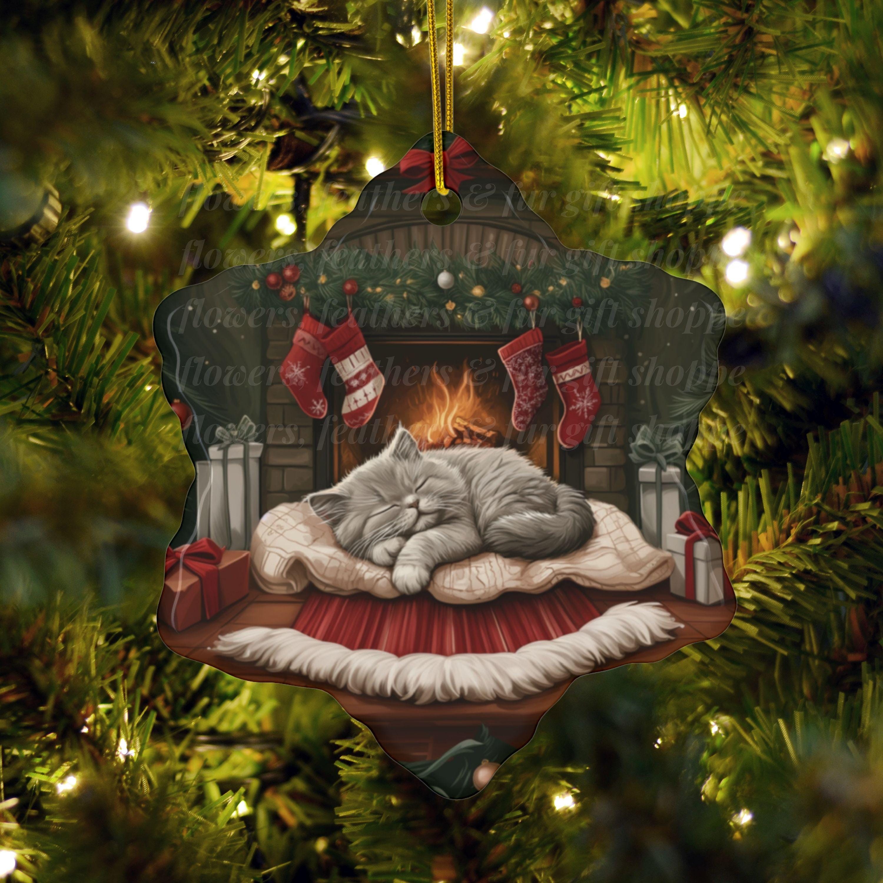 Christmas Gray Kitten Decoration for Cat Lover Holiday Xmas Ornament Festive Cat Mama Gift Pet Holiday Decor Cute Feline Christmas Ornament