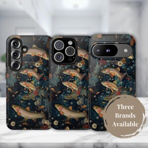 Capas de celular estéticas Fisherman para iPhone 16, 15, 14, 13 e 12, capa protetora de truta arco-íris para Samsung Galaxy S25, S24, S23, S22 e S21, Google Pixel 9