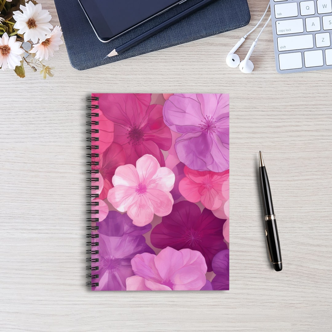 Pink Botanical Design Spiral Bound Notebook // Unique Gift for ...