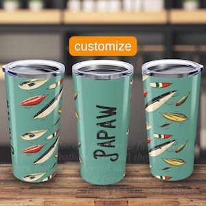 Vaso de acero inoxidable con señuelos de pesca personalizados: regalo para pescadores