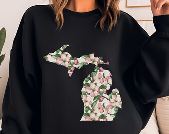 Michigan Crewneck Sweatshirt Gift for Mom Apple Blossom State Flower MI Floral Gift Great Lake State Nature Lovers Shirt