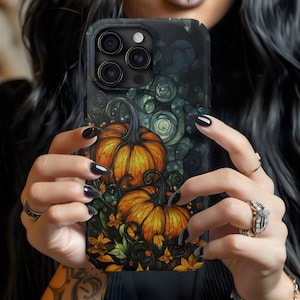Fall Phones Case iPhone 16 15 14 13 12 Protective Cover iPhone 15 Pro Max Case Gothic Vibe Pumpkins Halloween Case iPhone 15 Tech Accessory