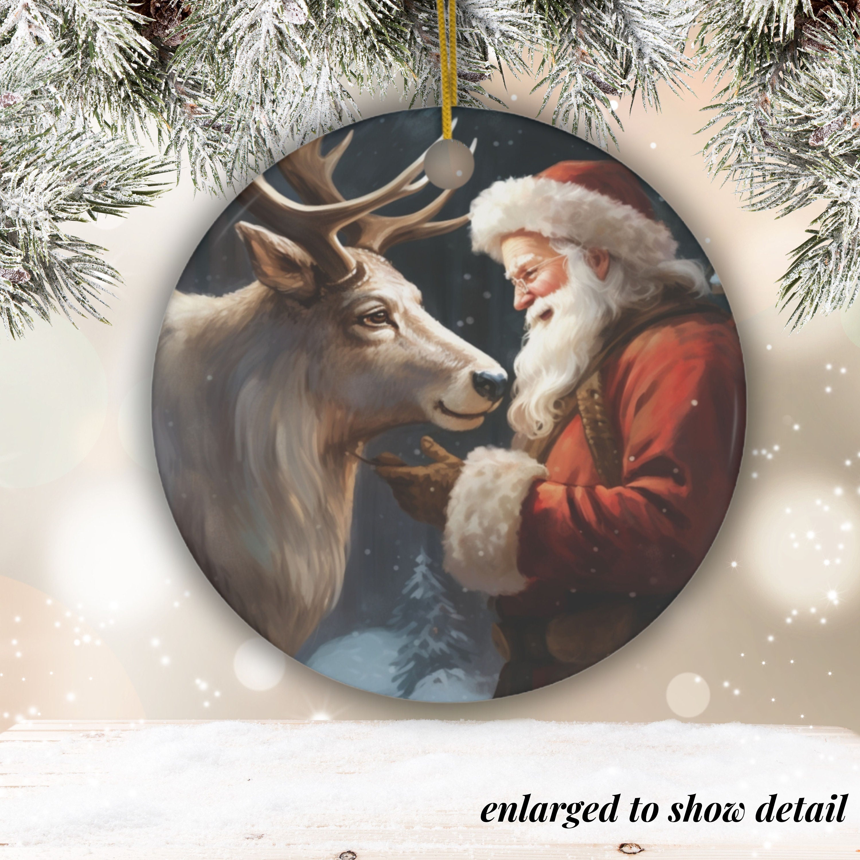 トナカイとサンタクロースの陶器のオーナメント // サンタのホリデー